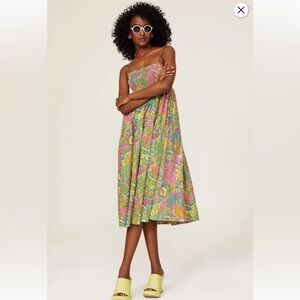 S/W/F Sky Strapless Dress with Pink and Green Floral Design